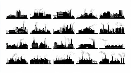 Fototapeta premium Industrial Factory City Skyline Silhouettes.