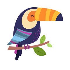 Naklejka premium Toucan Bird. Bright bird print, flat style illustration of children's birds.