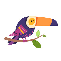 Naklejka premium Toucan Bird. Bright bird print, flat style illustration of children's birds.