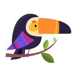 Naklejka premium Toucan Bird. Bright bird print, flat style illustration of children's birds.