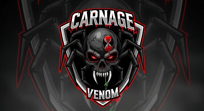 Carnage Venom Skull Spider Logo Design Dark Background.