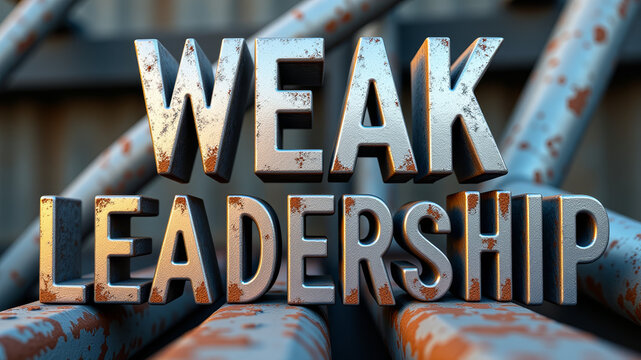 Bold metallic typography composition illustrating ineffective governance weakened leadership and instability within institutional structures