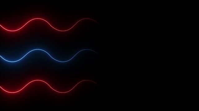 Glowing purple neon light wave on a black background with a wavy design 4k animation video