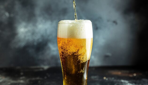 Golden Lager Beer Pouring with Creamy White Foam Head