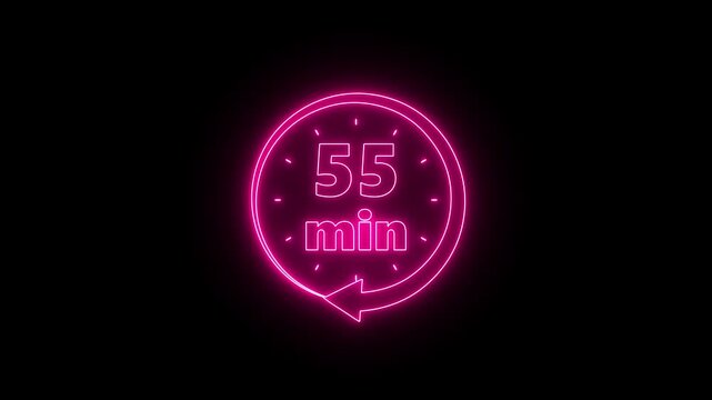 55 Minutes Countdown Timer with Neon Glow Effect 4.k animation video
