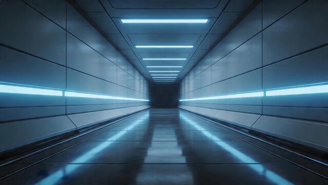 Long corridor with blue lights
