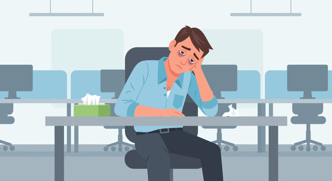Exhausted Office Worker Suffering With Symptoms of Fatigue and Workplace Stress Illustration