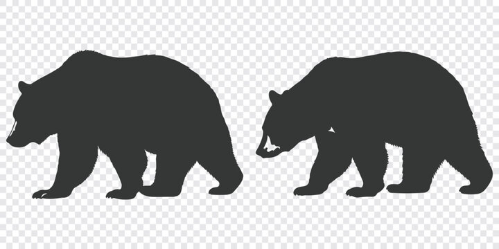 Minimalist flat vector graphic depicting two black bears walking side by side in a clean, silhouette-style design.