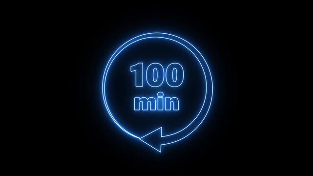 100 Minutes Countdown Timer with Neon Glow Effect .4.k animation video