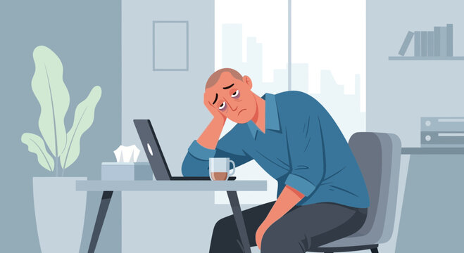 Exhausted Person At Work, Stressed Professional, Office Fatigue, Burnout, Feeling Tired