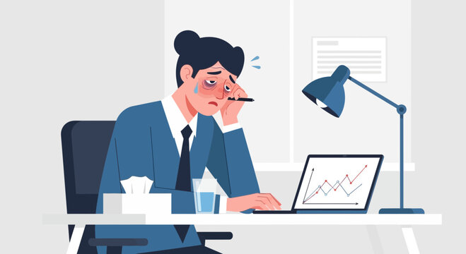 Exhausted Professional Battling Fatigue And A Challenging Workload In Digital Illustration