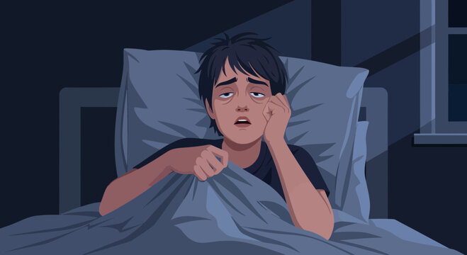 Exhausted Person Lying Awake In Bed, Depicting Sleeplessness And Insomnia