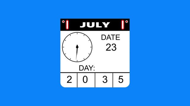 july 23, 2035 Calendar Icon with Clock. Date concept calendar icon Background.