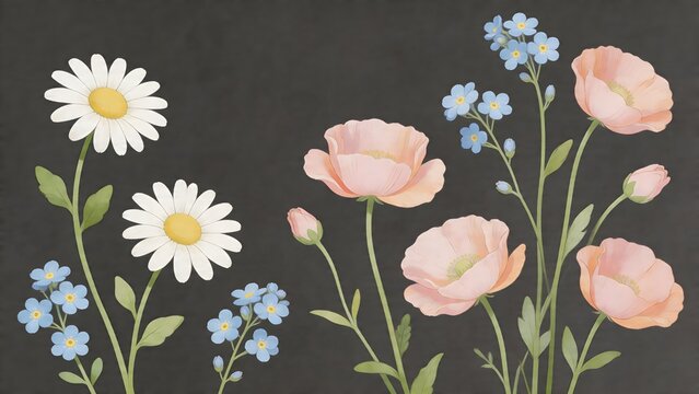 Floral illustration with daisies and poppies