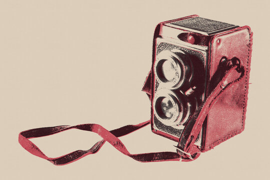 retro photo camera twinlens camera vintage soviet style poster style print