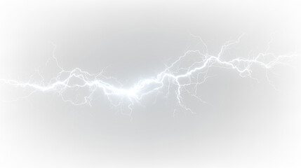 Lightning bolt striking down across a clear space on a transparent background showing bright electric light © Liubov