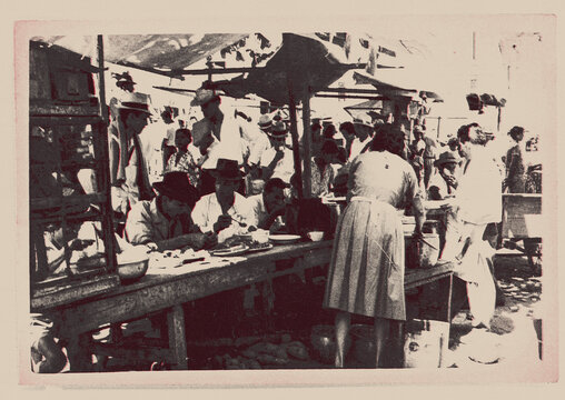 vintage market of antioqiua colombia from the early 1900 old grunge background vintage poster style halftone