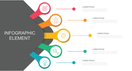 Obraz premium Modern infographic design template. Business infographic template design icons 5 options or steps. Timeline design for brochure, presentation. Infographic design layout.