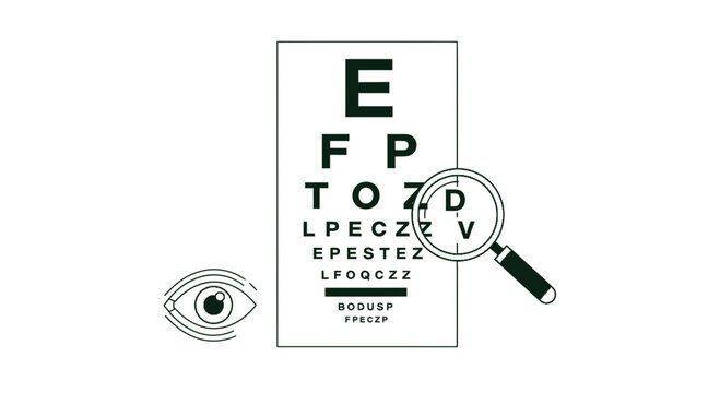 Eye Test Chart With Magnifying Glass And Eye Symbol For Vision Inspection
