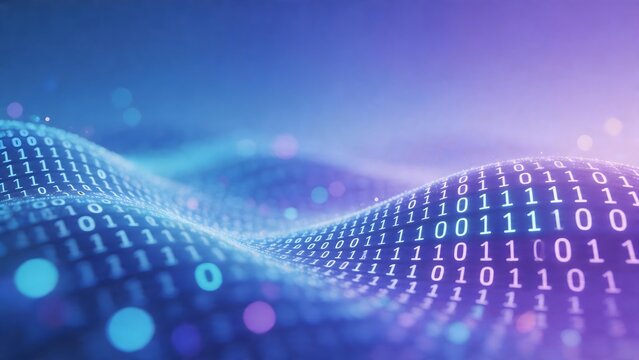 Binary code wave in digital space