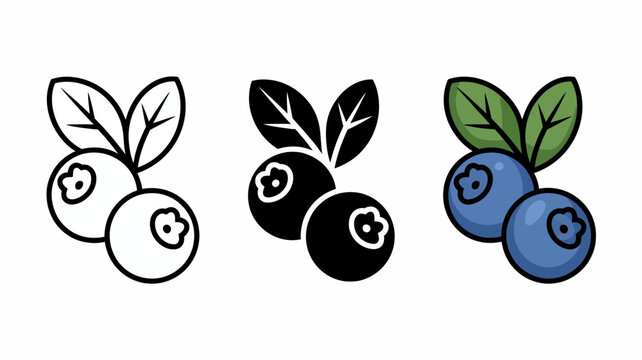Stylized blueberry illustrations with leaves in line art silhouette and color formats high quality professional detailed