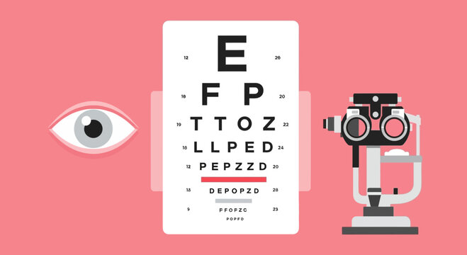 Eye Vision Test Concept Depicting Optometry Equipment And Visual Acuity Charts