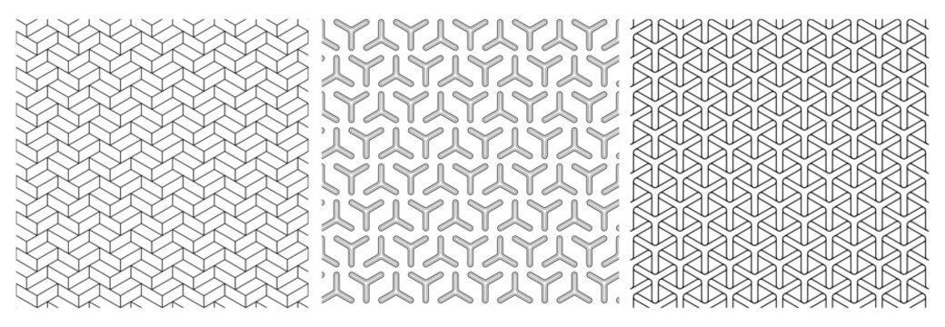 Vector seamless patterns. Geometric striped backgrounds with arches. Art deco