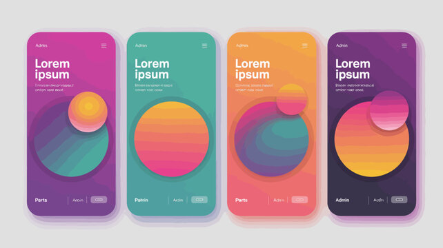 Abstract gradient shapes on mobile screen mockups modern ui design with lorem ipsum text high quality