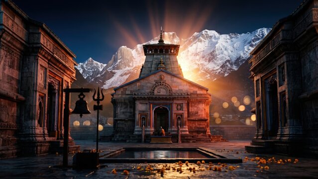 Kedarnath Temple Sunrise in Himalayas &mdash; Shiva Temple India