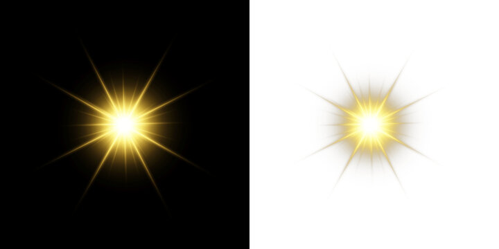 Golden Starburst Light Effect On Transparent And Black Backgrounds