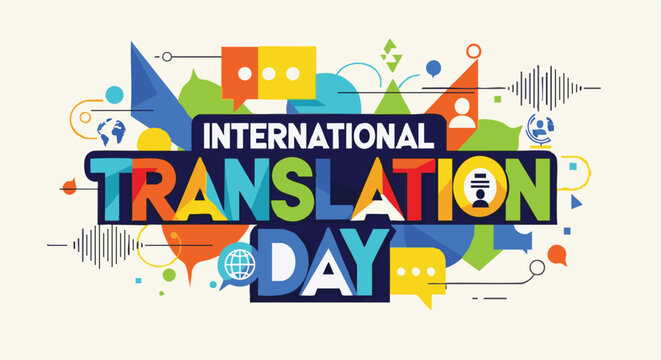International Translation Day logo in colorful vibrant lighting for marketing materials