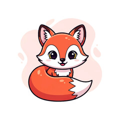 Fototapeta premium Adorable vector flat design illustration of a cute cartoon fox with big eyes and a fluffy tail, perfect for children's