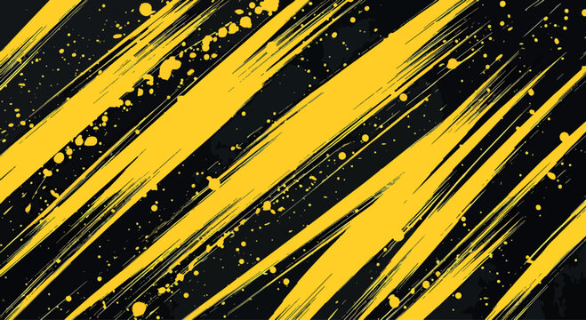Abstract energetic brushstrokes in vibrant yellow paint on a clean white background, textured thick oil or acrylic application with dynamic motion and expressive splatters.