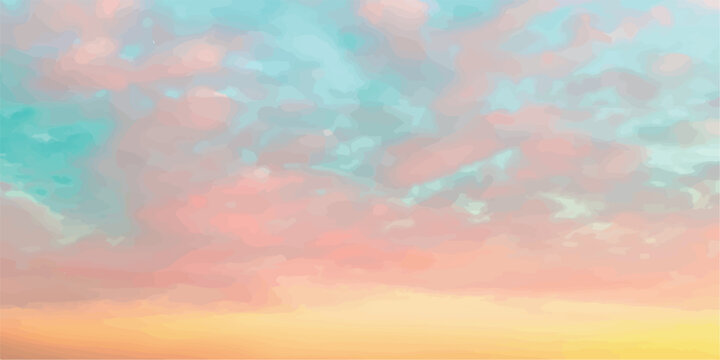 Bright pink and cyan clouds in a sunset sky with colorful abstract background