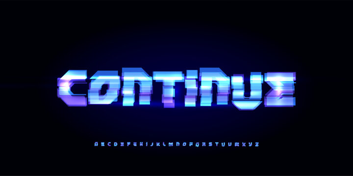 Continue Digital Noice Font Logo Alphabet Vector Glitch Letters Set Modern Typography, Creative Typographic Design for Play Button, Game UI Headline, Display Fonts. Vector Typeface