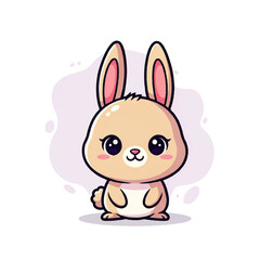 Fototapeta premium Cute vector flat design illustration of a kawaii bunny rabbit with big eyes and a soft pastel background