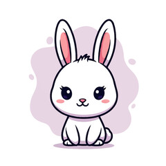 Fototapeta premium Cute Vector Flat Design Illustration of a white bunny rabbit with big eyes and pink blush, perfect for children's themes