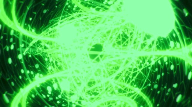 Green Sci-Fi Ring Flow Abstract Energy Wave Wireframe Sphere 4K Seamless VJ Loop