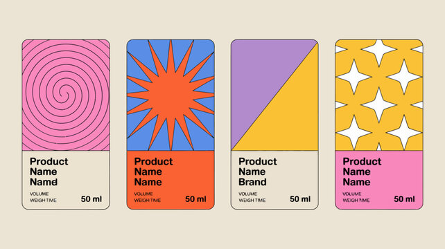 Abstract patterned squares with product label mockups vector illustration vibrant colors high quality professional detailed modern