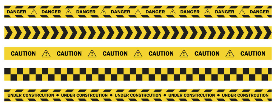 Danger Warning Tape Set with Yellow Black Safety Stripes and Crossed Barrier Lines