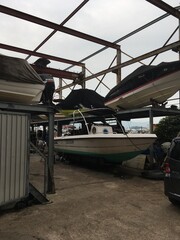Fototapeta premium Boats Stored Under Metal Frame Structure