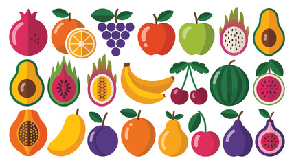 Obraz premium Colorful fruit illustration collection with apples bananas grapes and more on a white background high quality