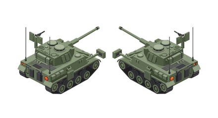 Two military tanks in isometric view, army vehicles, war concept, defense, illustration © aqwel