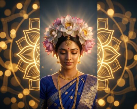 Parvati Lotus Crown Portrait &ndash; Sacred Goddess