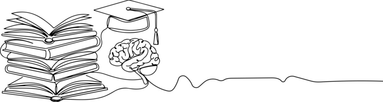 continuous line drawing of book education learning knowledge, line art vector illustration