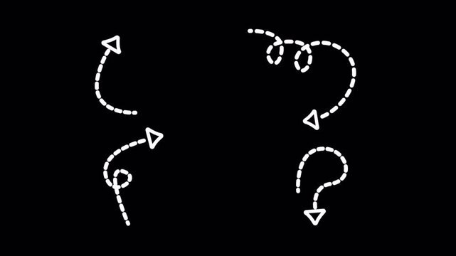 White dashed arrows hand drawn motion graphics directional pointing path sketch