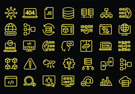 Programming and Coding web icons in line style. Software, development, legal, cloud computing, programmer, data, collection. Vector illustration.