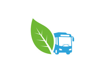 Eco friendly bus transportation icon with a green leaf © Joan