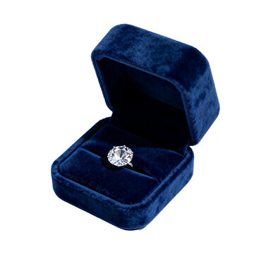 [Transparent Background PNG]Luxury Diamond Ring in Velvet Gift Box on White Background