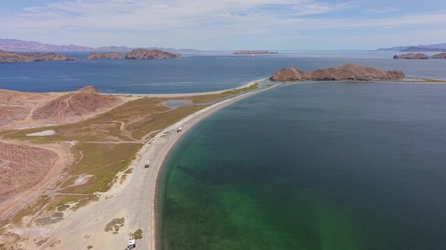 Aerial view of La Gringa in Bahia De Los Angeles on the Sea of Cortez in Baja California, Mexico.